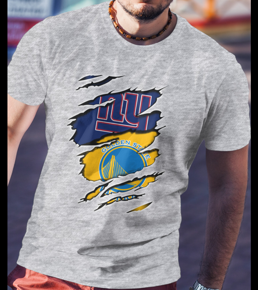 New York Giants Golden State Warriors Ripped Dual Team Representation T-Shirt