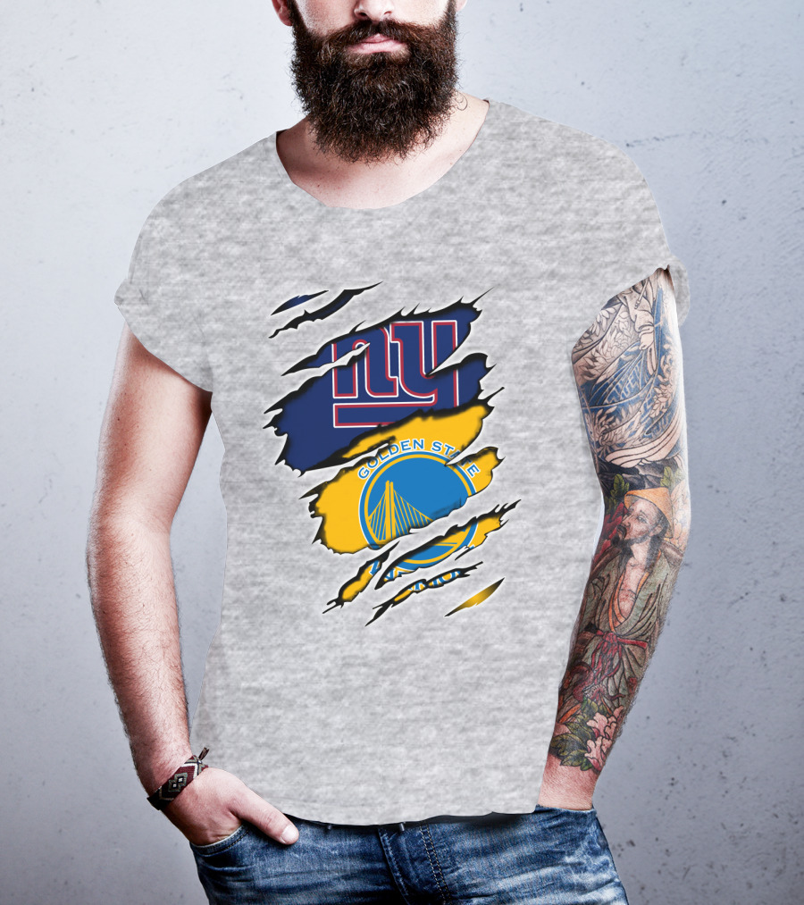 New York Giants Golden State Warriors Ripped Dual Team Representation T-Shirt