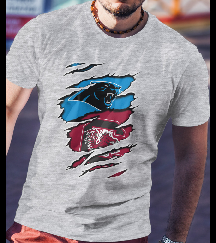 Panthers Gamecocks Team Spirit Claw Marks Logo Fusion T-Shirt