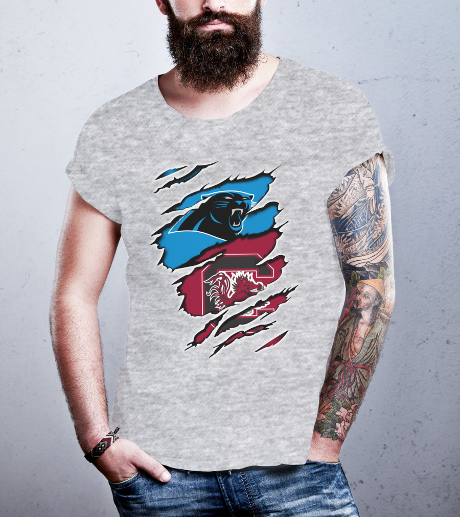 Panthers Gamecocks Team Spirit Claw Marks Logo Fusion T-Shirt