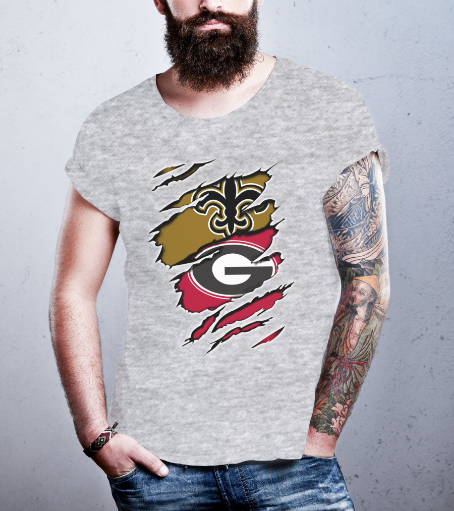 Saints Fleur-de-Lis Bulldogs Logo Ripped T-Shirt