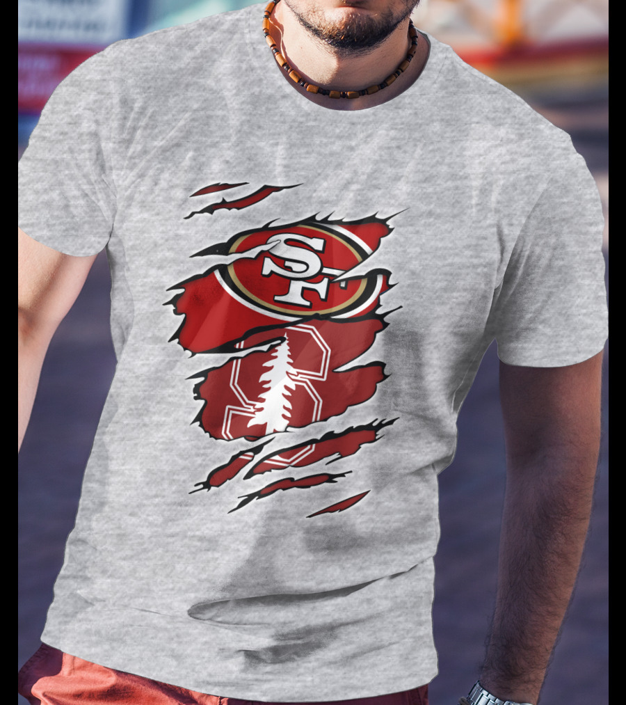 SF 49ers Stanford Cardinal Tree Logo Football T-Shirt