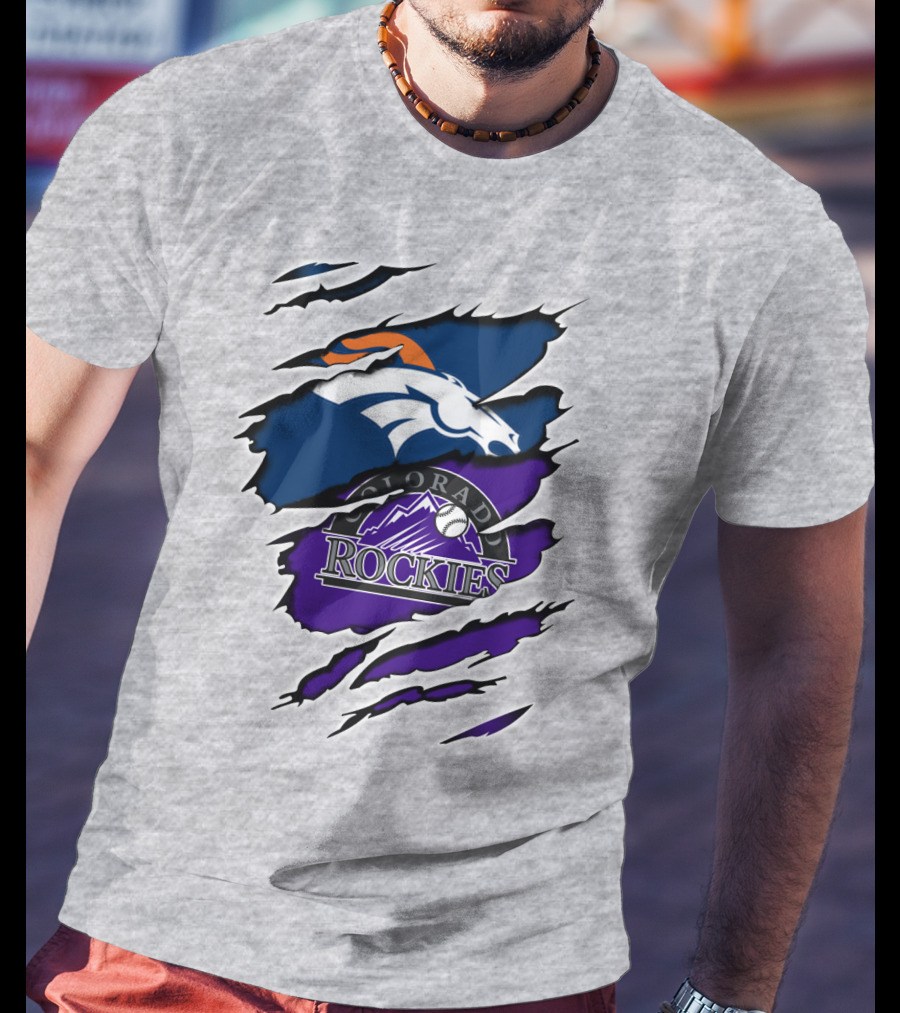 Broncos Rockies Colorado Sports Fan Ripped T-Shirt