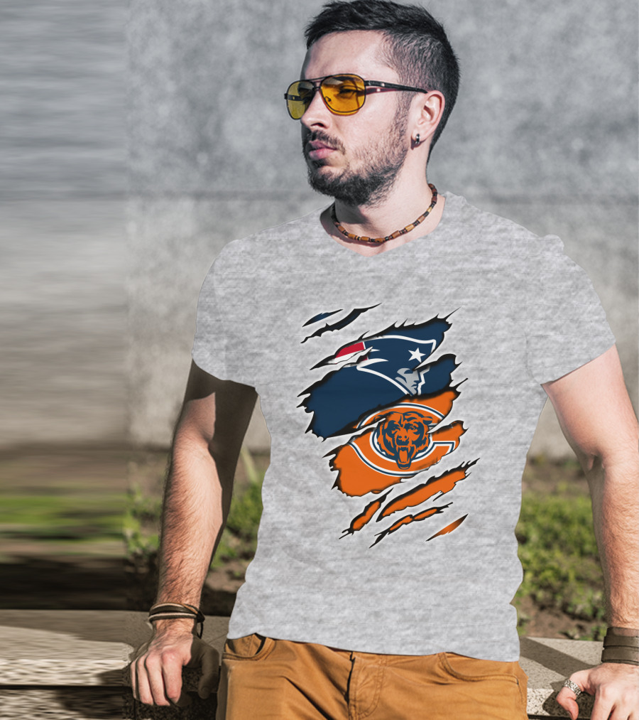 Patriots Bears Logos Clash Ripped T-Shirt
