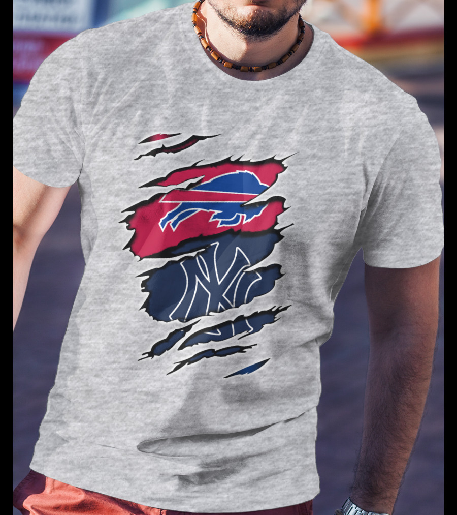 Buffalo Bills New York Yankees Torn Logo Mashup T-Shirt