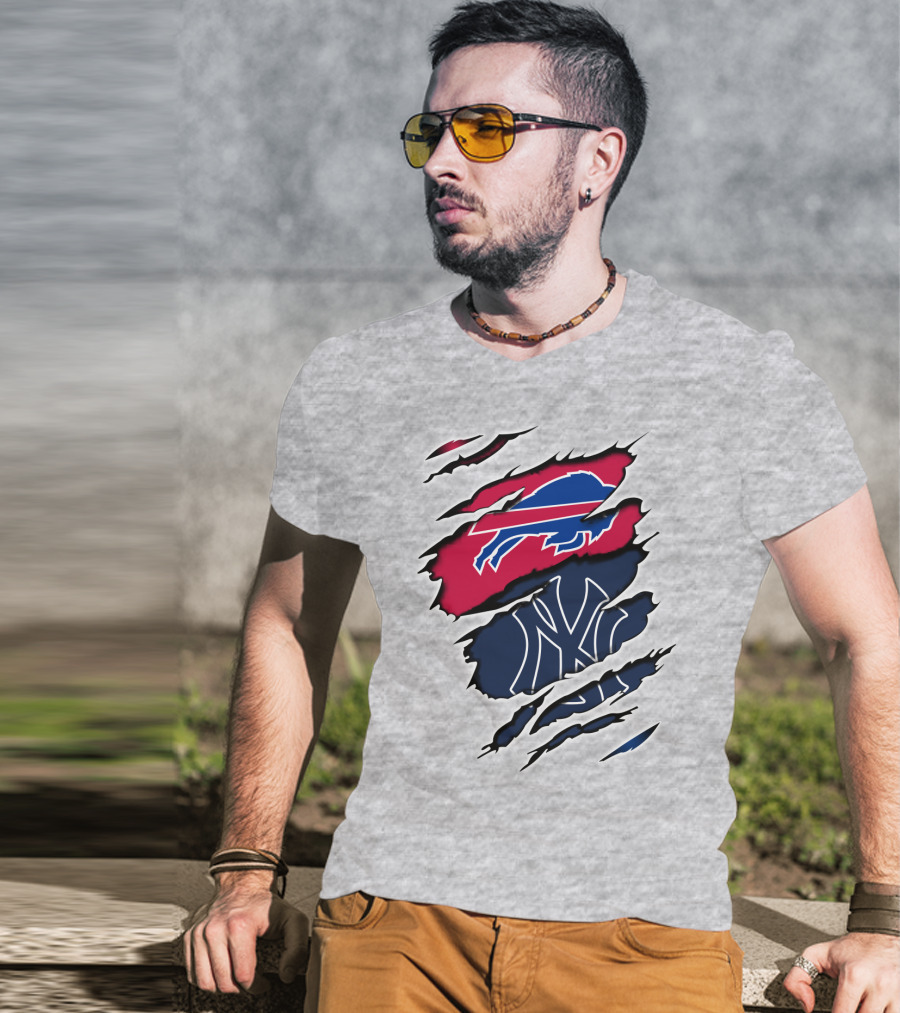 Buffalo Bills New York Yankees Torn Logo Mashup T-Shirt