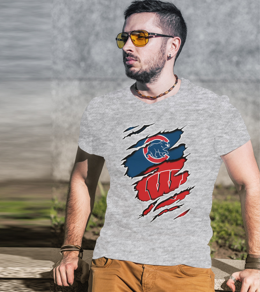 Cubs Wisconsin Logo And Badgers Logo Combo T-Shirt