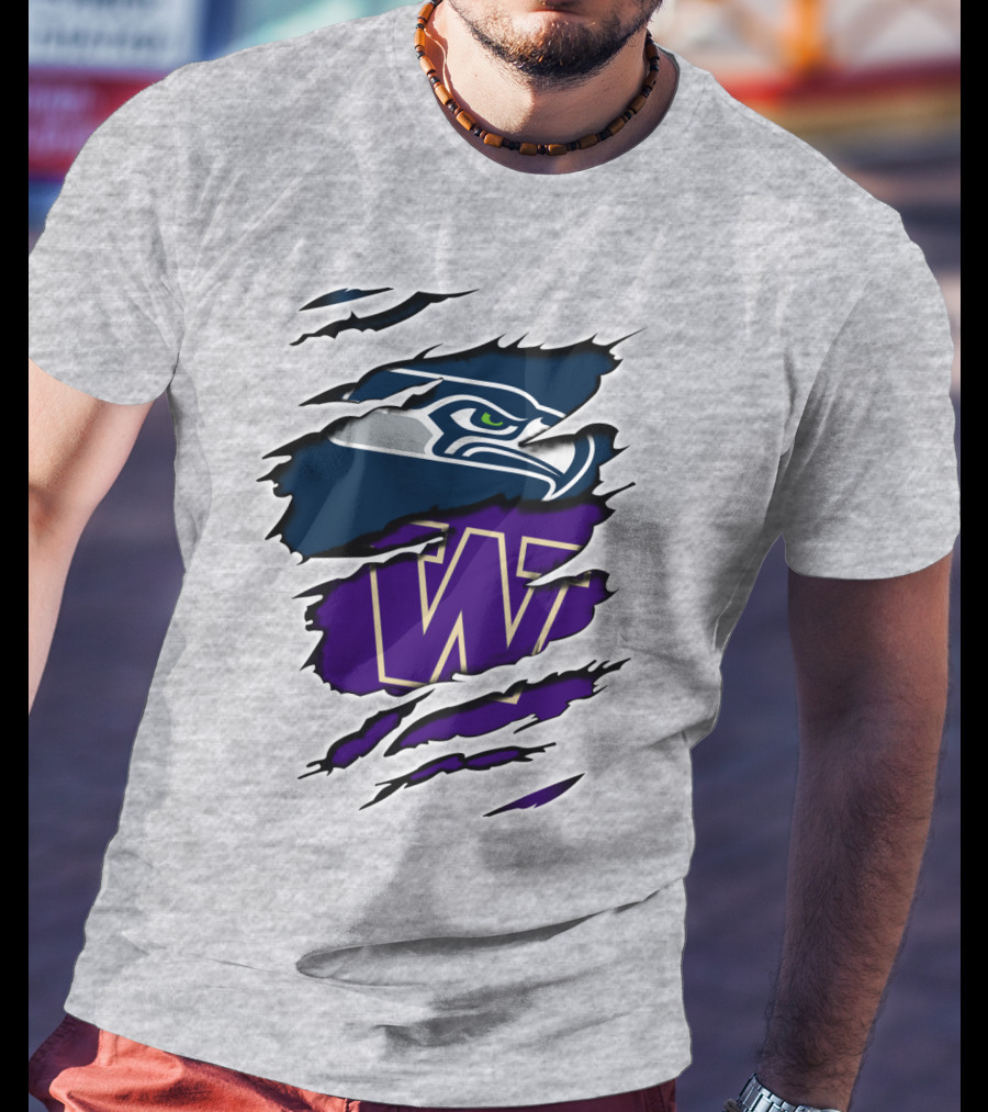 Seahawks Huskies Team Spirit Logo Claw Marks T-Shirt