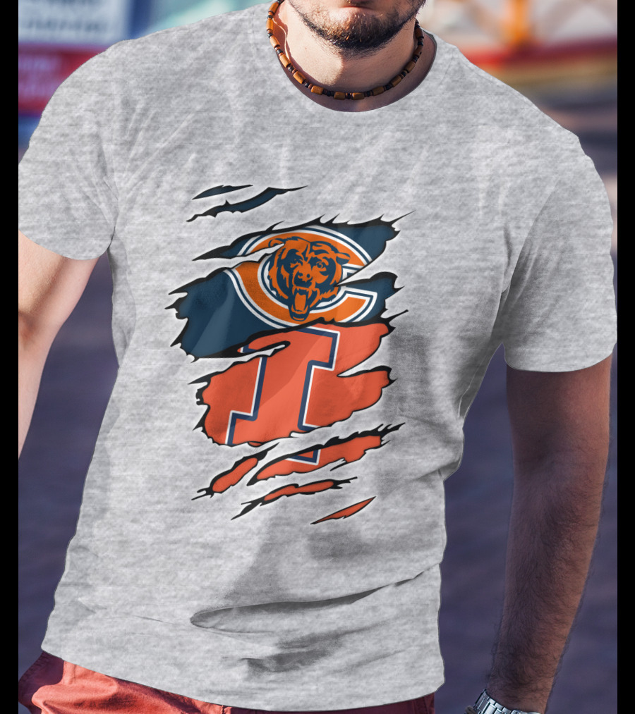 Chicago Bears Illinois Fighting Illini Fan Logo Mashup T-Shirt