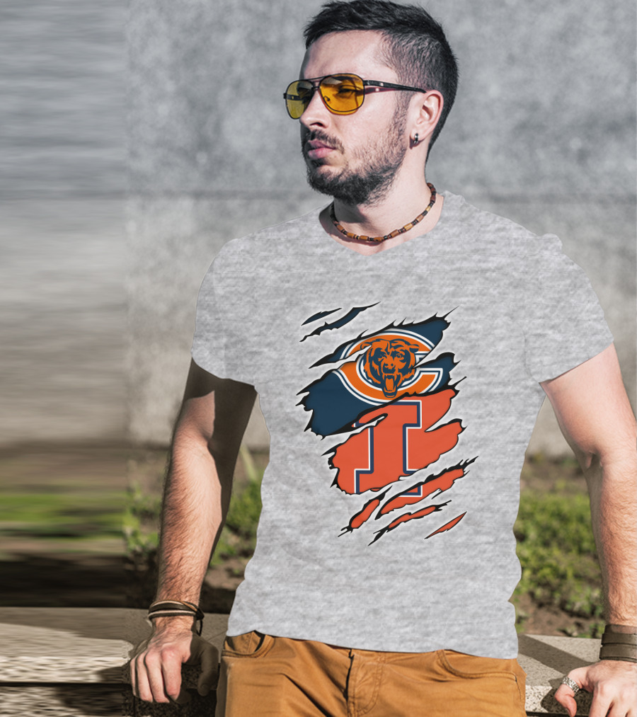 Chicago Bears Illinois Fighting Illini Fan Logo Mashup T-Shirt
