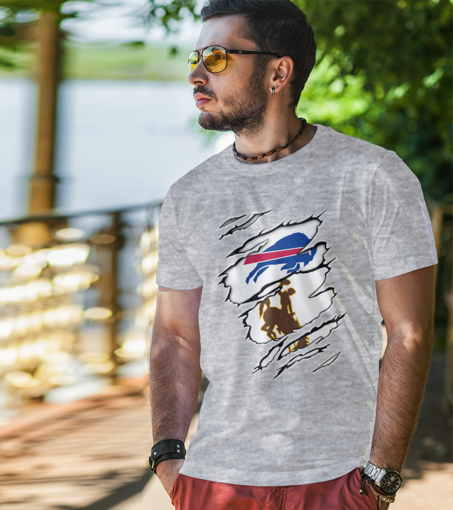 Wyoming Cowboy And Buffalo Emblem Fusion T-Shirt