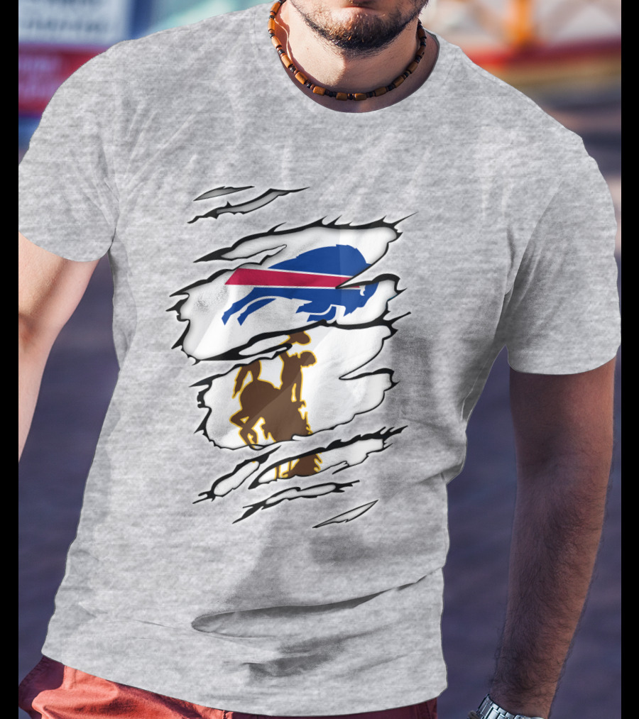 Wyoming Cowboy And Buffalo Emblem Fusion T-Shirt