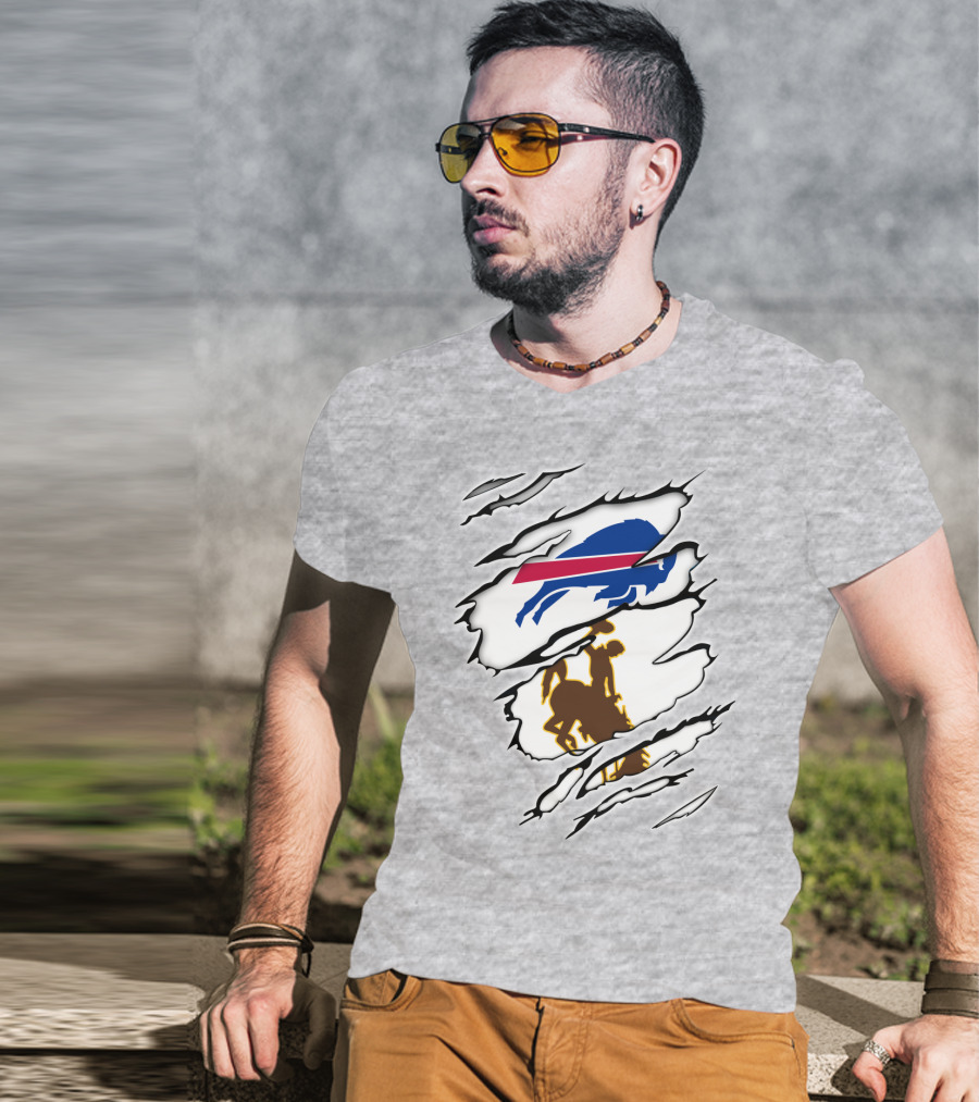 Wyoming Cowboy And Buffalo Emblem Fusion T-Shirt
