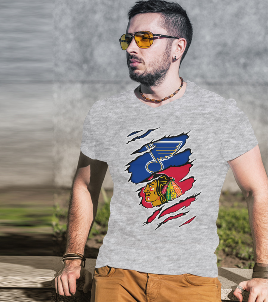 Blues Blackhawks Rivalry Team Clash Logo Fan Gear T-Shirt
