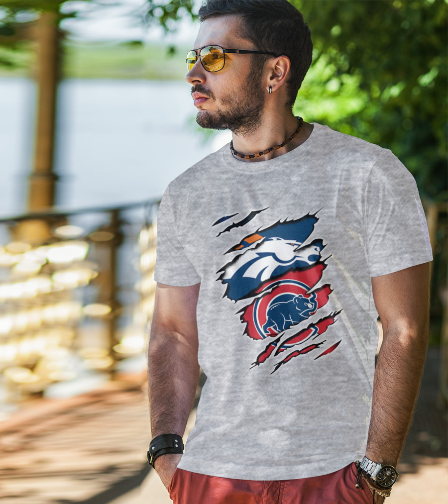 Broncos Cubs Scratching Logos Fusion T-Shirt