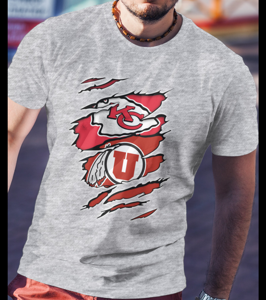 Kansas City Chiefs Utah Utes Claw Marks Logo Combination T-Shirt