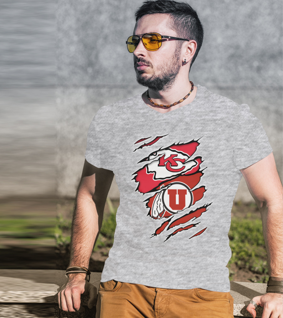 Kansas City Chiefs Utah Utes Claw Marks Logo Combination T-Shirt