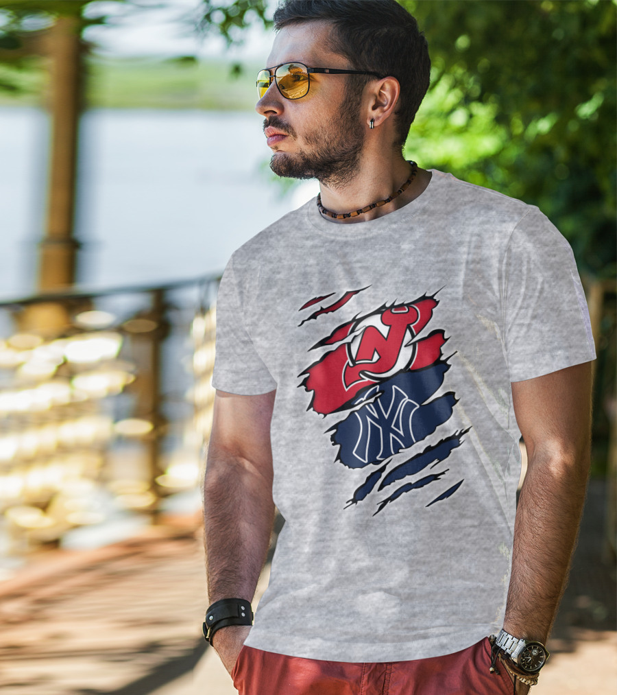 New Jersey Devils New York Yankees Fan Crossover T-Shirt