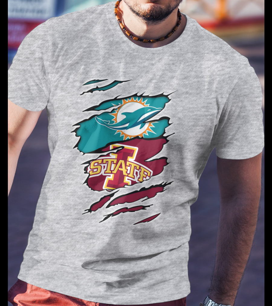 Dolphins Miami Logo Iowa State Cyclones Tear T-Shirt