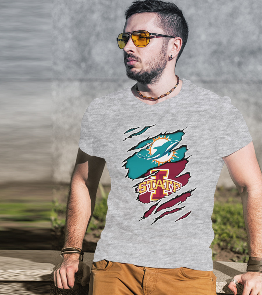 Dolphins Miami Logo Iowa State Cyclones Tear T-Shirt