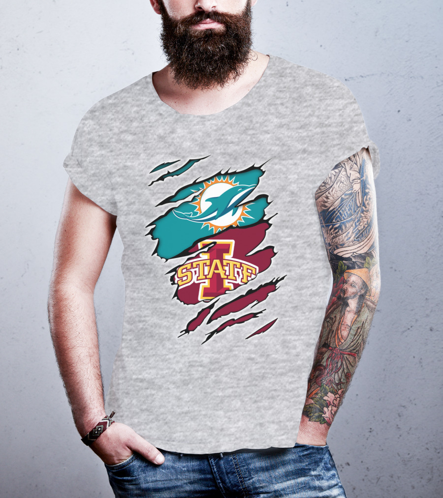 Dolphins Miami Logo Iowa State Cyclones Tear T-Shirt