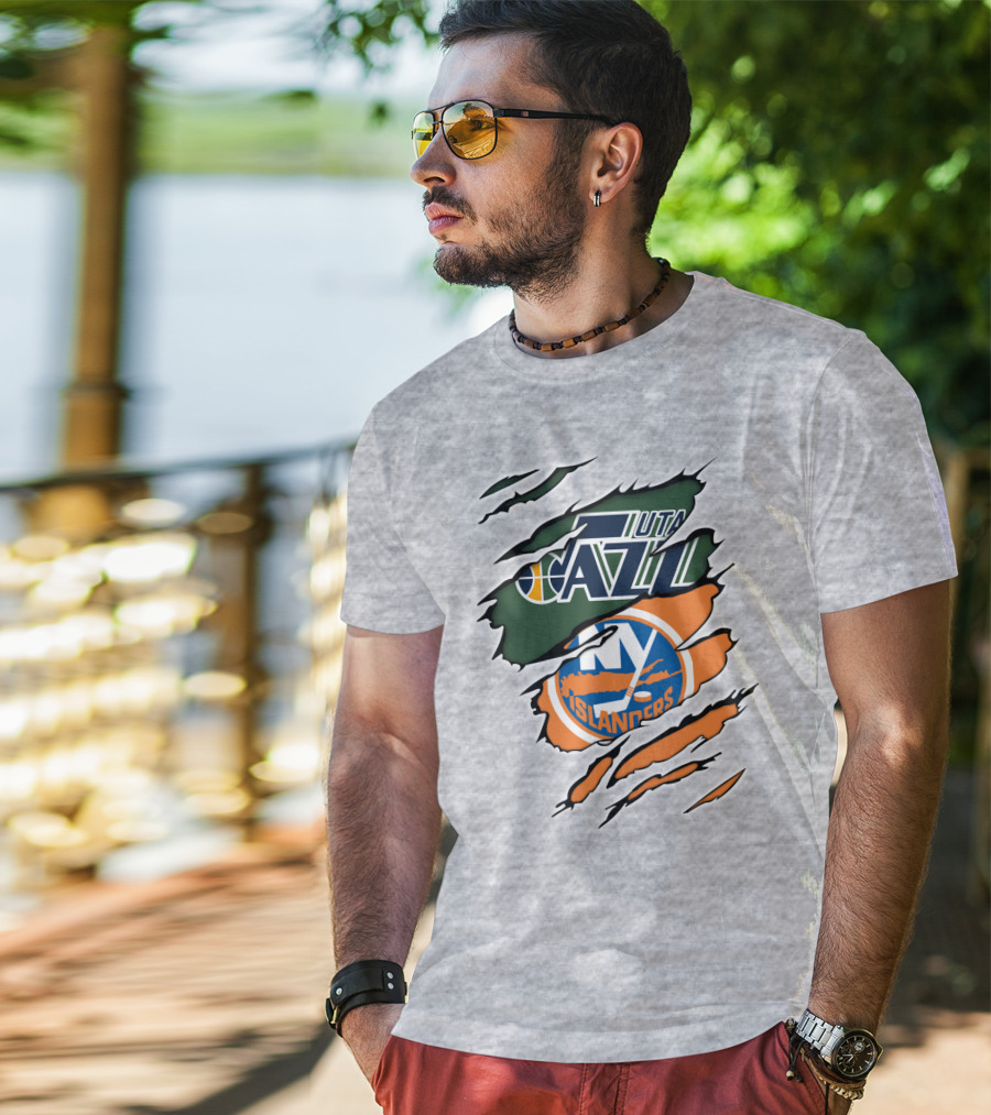 Utah Jazz NY Islanders Team Spirit Collaboration T-Shirt