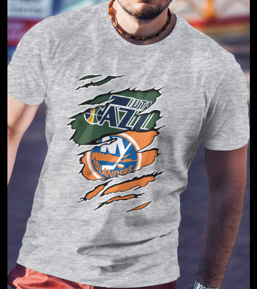 Utah Jazz NY Islanders Team Spirit Collaboration T-Shirt