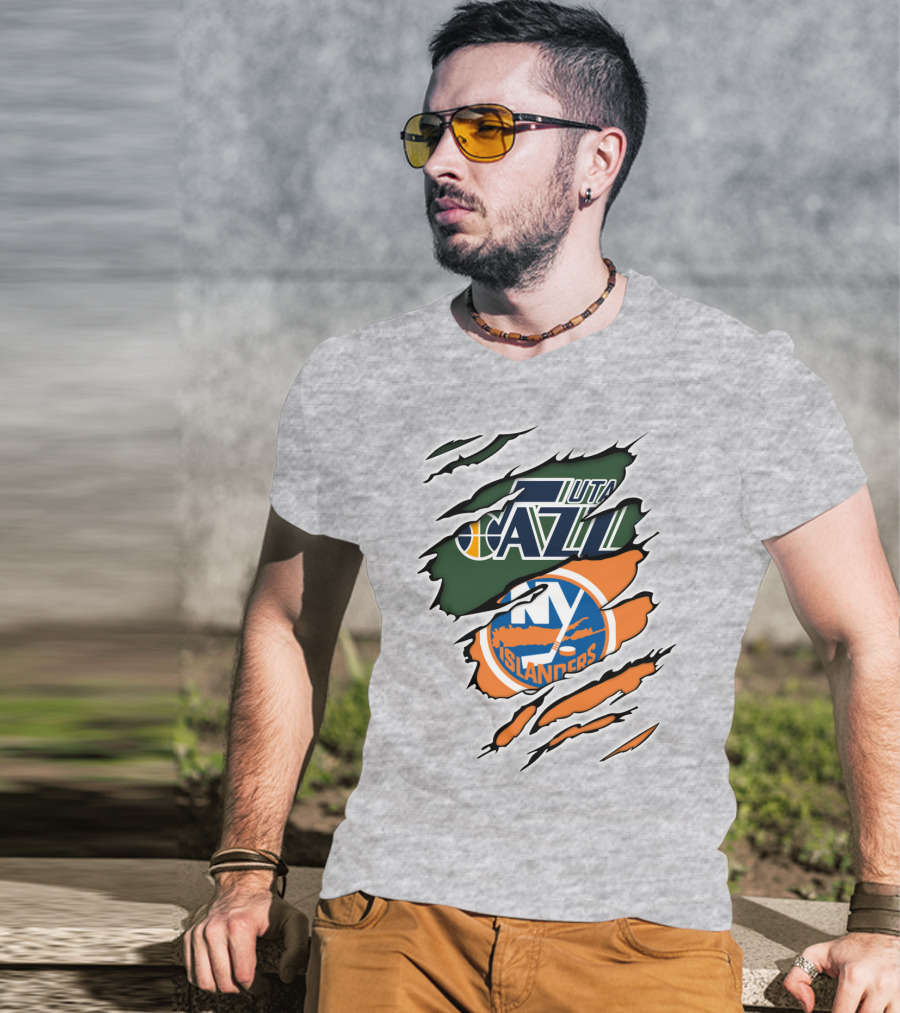 Utah Jazz NY Islanders Team Spirit Collaboration T-Shirt