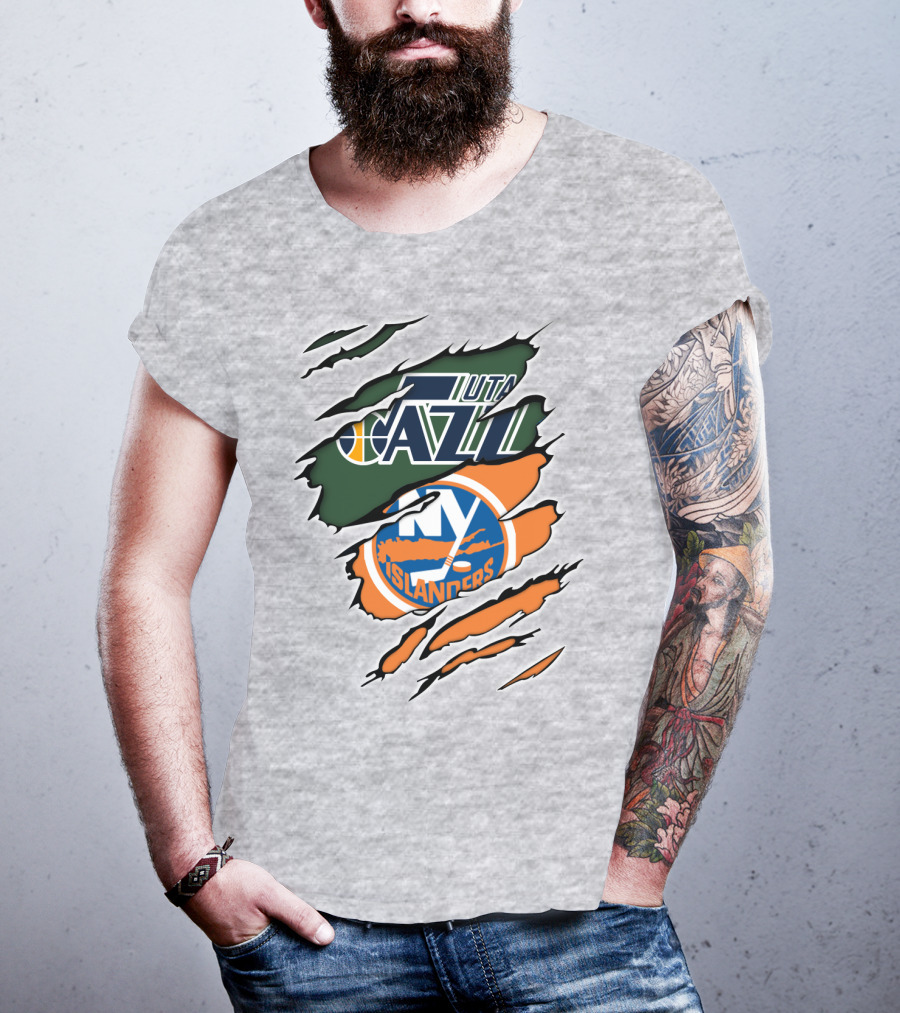 Utah Jazz NY Islanders Team Spirit Collaboration T-Shirt