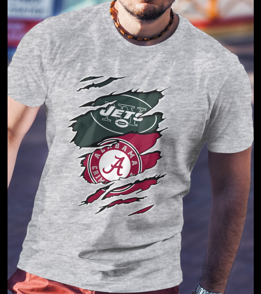 Jets Alabama Crimson Tide Football Logo Torn Ripped T-Shirt