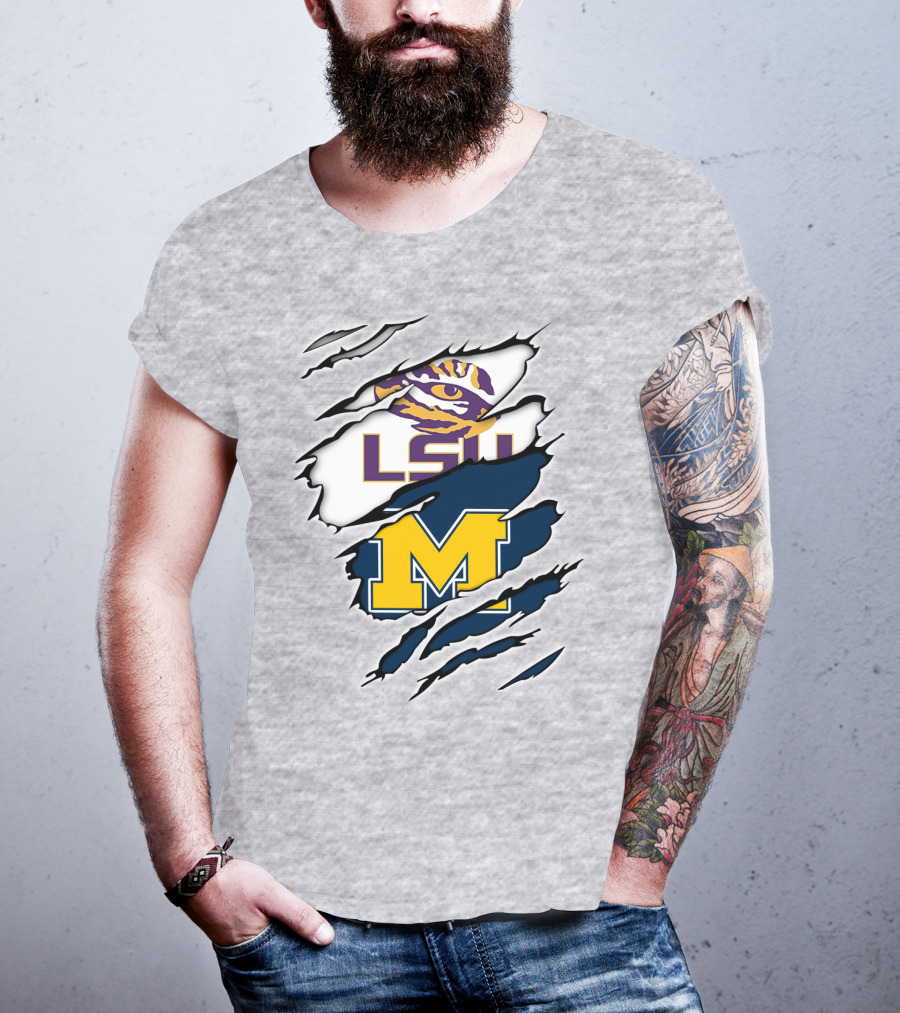 LSU Tigers Michigan Wolverines Claw Logo Mashup T-Shirt