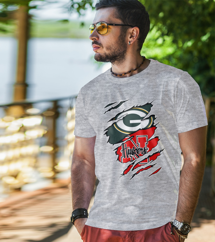 Packers Huskers G Green Bay Logo Nebraska N Huskers Combination T-Shirt