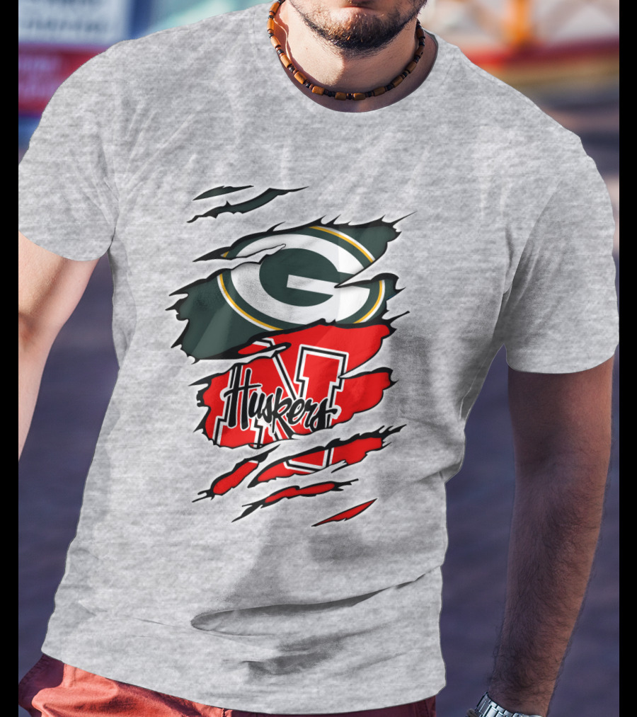 Packers Huskers G Green Bay Logo Nebraska N Huskers Combination T-Shirt