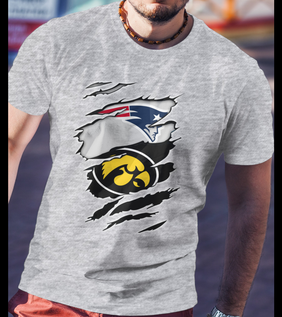 Patriots And Hawkeyes Logos With Torn Effect T-Shirt