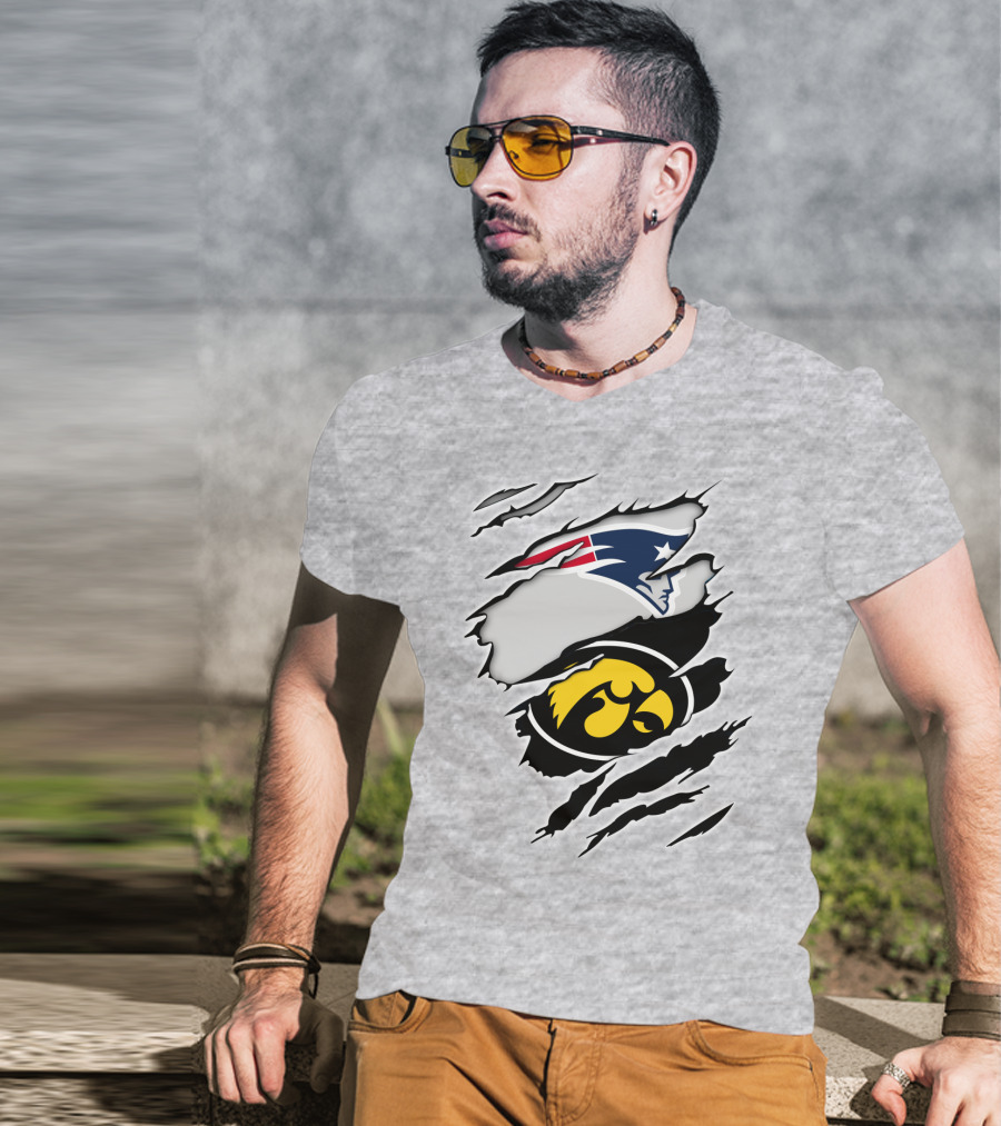 Patriots And Hawkeyes Logos With Torn Effect T-Shirt