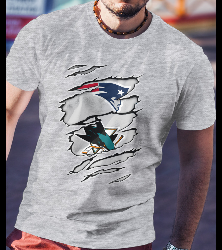 New England Patriots San Jose Sharks Ripped Tear T-Shirt