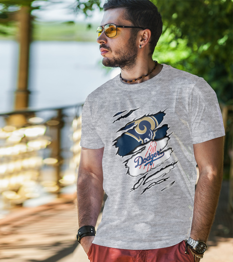Dodger And Ram Logo Fusion Tearing Effect T-Shirt