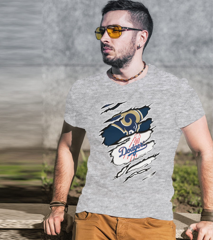 Dodger And Ram Logo Fusion Tearing Effect T-Shirt