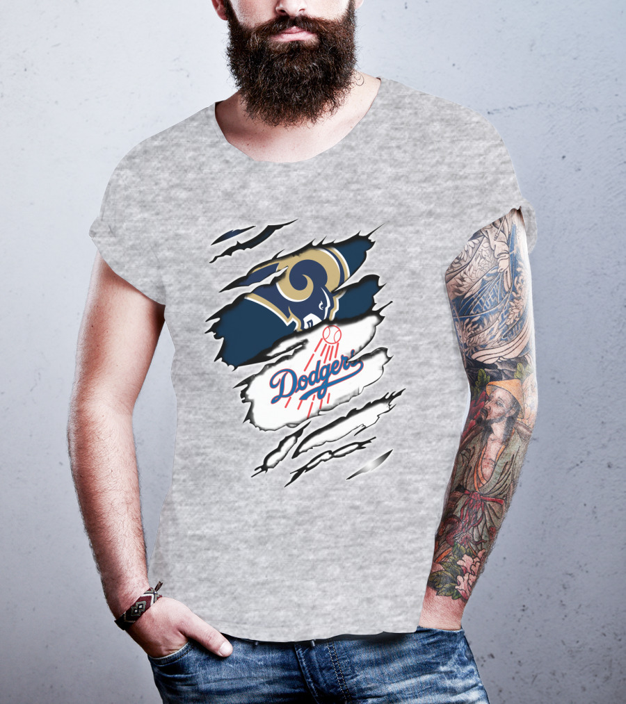 Dodger And Ram Logo Fusion Tearing Effect T-Shirt