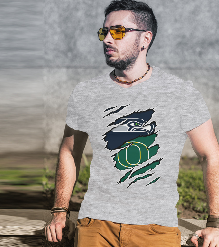 Seahawks Ducks Logo Fusion Featuring Claw Marks T-Shirt