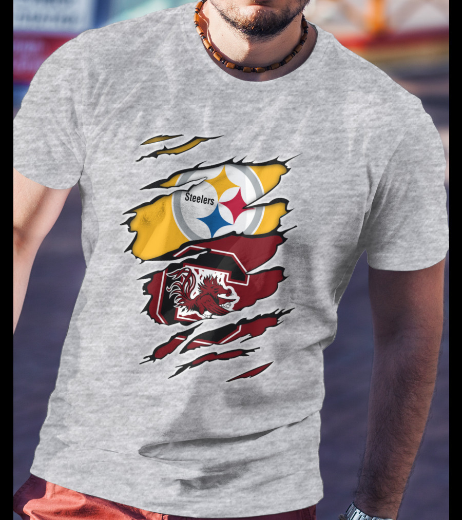 Steelers Gamecocks Logo Mashup With Scratch Marks T-Shirt