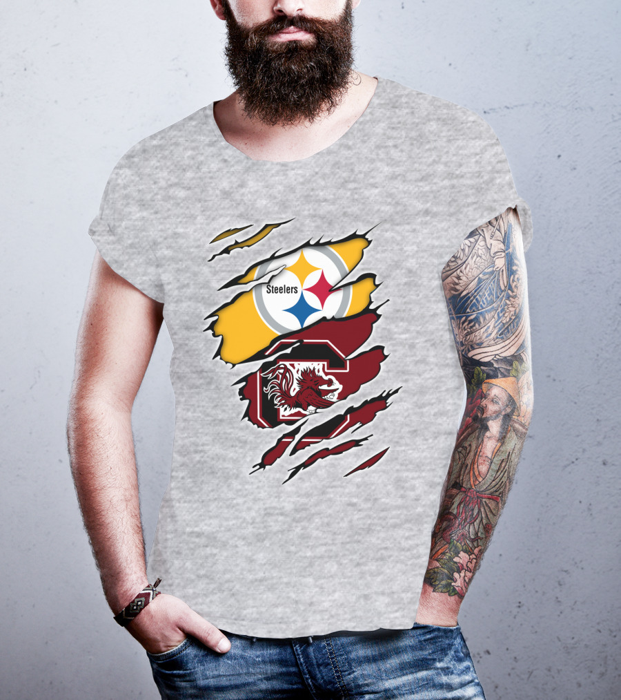 Steelers Gamecocks Logo Mashup With Scratch Marks T-Shirt