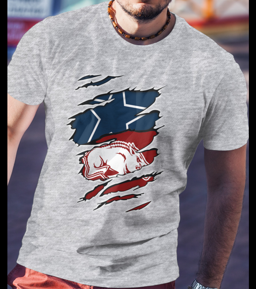 Cowboys Razorbacks Logo Fusion With Star And Hog T-Shirt