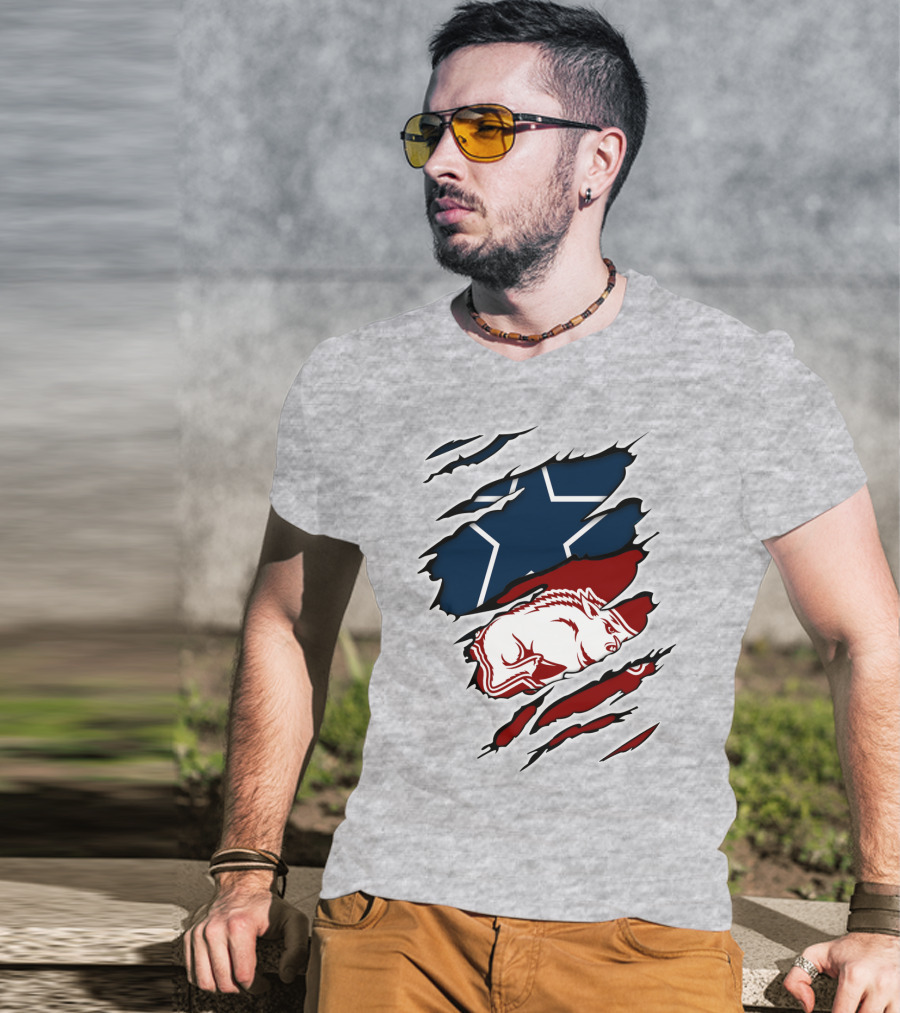 Cowboys Razorbacks Logo Fusion With Star And Hog T-Shirt