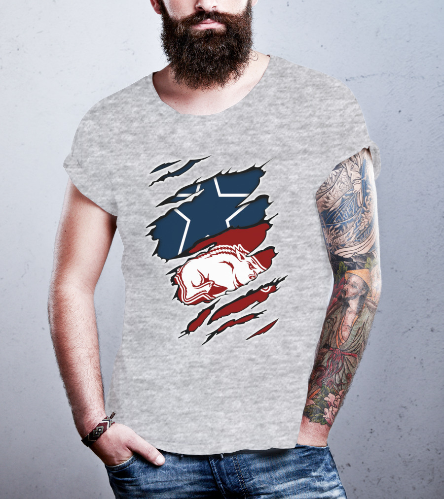Cowboys Razorbacks Logo Fusion With Star And Hog T-Shirt