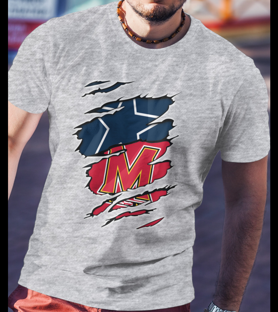 Cowboys Maryland Cowboys Star Logo Maryland M Letter Rip Effect T-Shirt