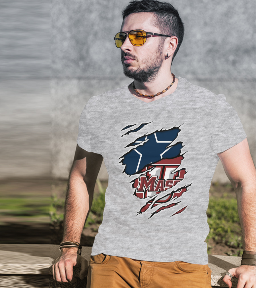 Massachusetts Cowboys Star Logo And UMASS Symbol Combo T-Shirt