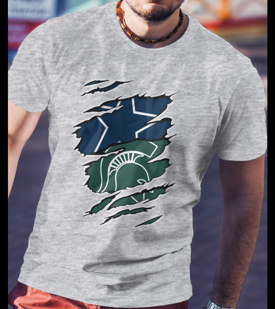 Cowboys Michigan State Spartans Star And Helmet Claw Marks T-Shirt