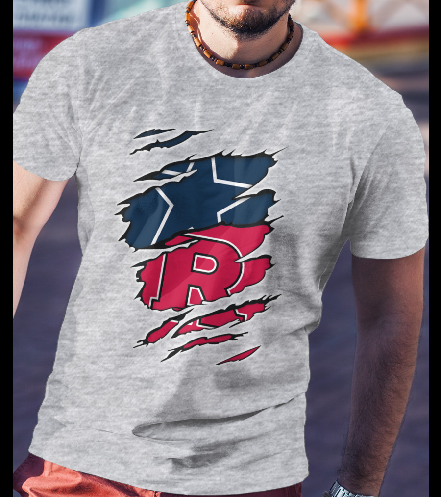 Cowboys Rutgers Ripped Star And R Logo Fusion T-Shirt