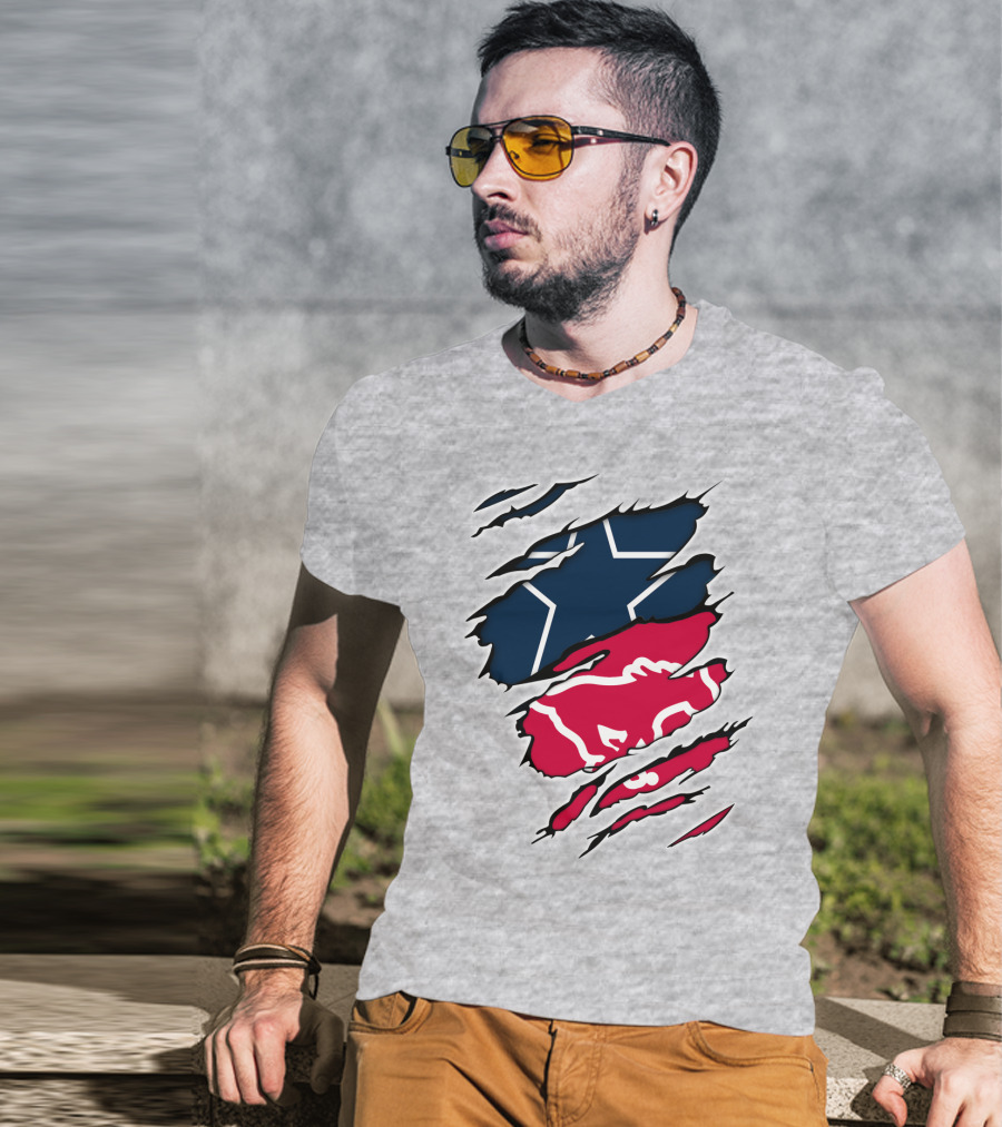Texas Flag Ripped With SMU Mustangs T-Shirt